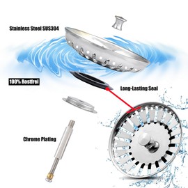 Strainer Basket Sink 79 mm, Can Replace Blanco119146 Sink Strainer Kitchen Sink, Stainless Steel Sink Strainer Stopper, with Spigot (30 mm) for Eccentric Operation