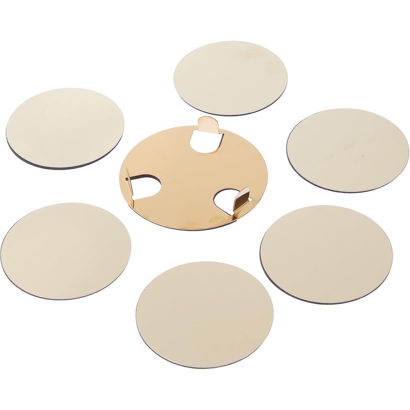 Coasters Set of 6 With Holder Silver - Gold Stainless