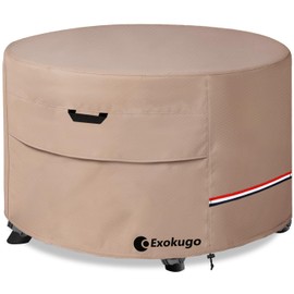 Outdoor Fire Pit Cover Round,Heavy Duty 600D 100% Waterproof Patio Round Fire Pit Cover 48In,Weatherproof Firepit Covers for 46-48In Round Fire Pit,Khaki
