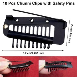 Paifeancodill Strong Chunni Clips with Safety Pin, 12 Pcs Chunni Clips with Safety Pins, Hijab & Tikka setting, Snap Clips for Wigs Metal Chunni Dupatta Hair Extension Wig Clip Hair Extenion Clips (Black)