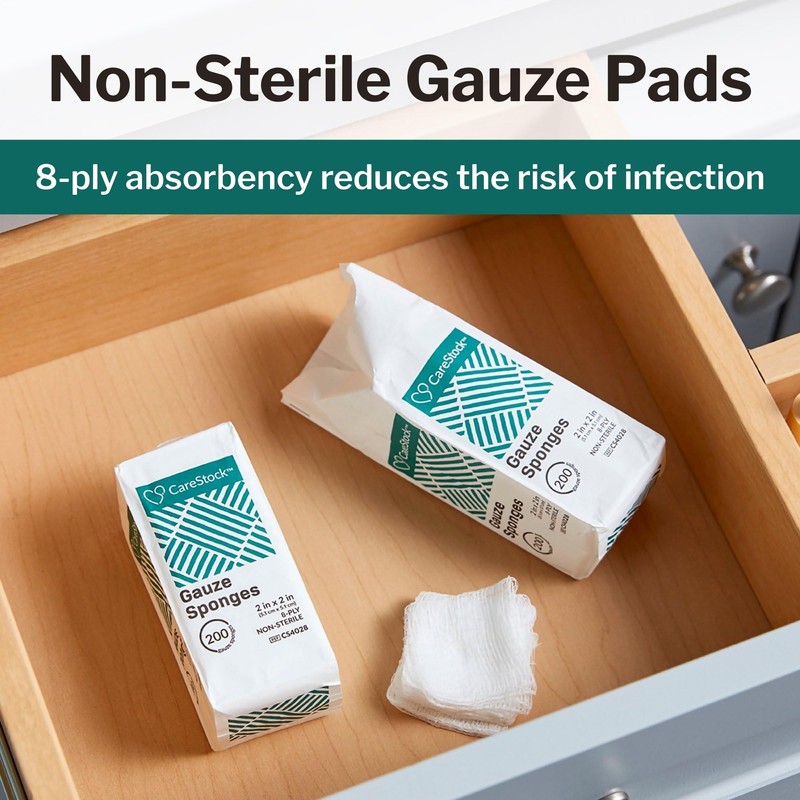CareStock Gauze Pads 2x2 [200 Count] – 8-Ply Woven Gauze