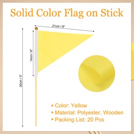 PATIKIL 8x3 Inch Mini Pennant Flags, 20Pcs Wooden Pole Small Handheld Blank Solid Flag on Stick for DIY Graffiti Birthday Carnival Celebration Sports, Yellow