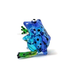 1shopforyou 1 Blue Frog Miniature Hand-Blown Glass Doll. Features a Tiny Poison Dart Frog with 1½" Long Front Legs. Animal Figure, Art, Collectible Gift. Decorate Your Home