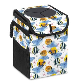 Marine Fish Car Trash Can with Lid - Collapsible Reusable Waterproof Garage Bag,Automotive Garbage Can,Car Accessories Interior Organizer
