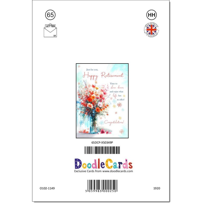 doodlecards Retirement Card Bright Bouquet Medium Size with Plain Envelope