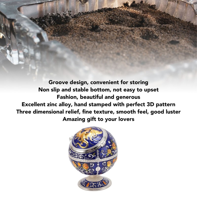 Ball Ashtray with Windproof Lid Retro Dragon Stereoscopic Relief Zinc