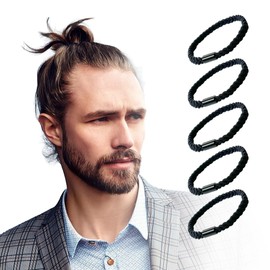 ZAKKA HARBOR Men's Hair Tie, Braided, Durable, Tangle-Resistant, No Slip, No Wrinkles, No Shedding, Long Hair, Bangs, Curly Hair, Thick Hair, 5 Pieces (Black)