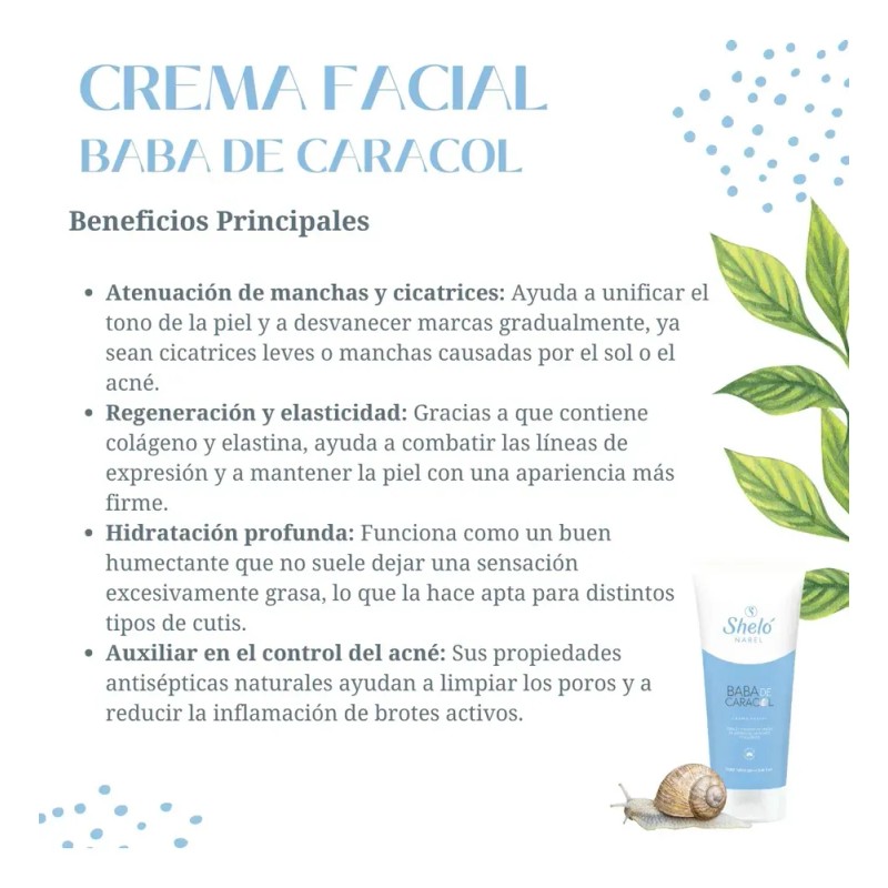 Sheló Nabel Crema Facial con Baba de Caracol, Reduce Cicatrices,