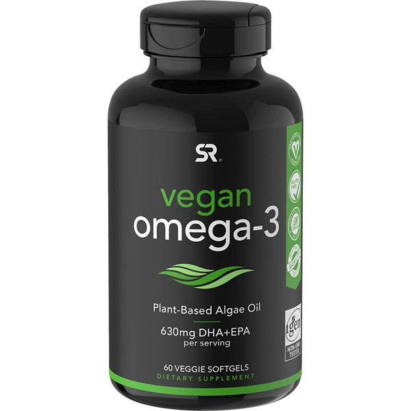 Vegan Omega-3 Fish Oil Alternative sourced from Algae Oil | Highest Levels of Vegan DHA & EPA Fatty Acids | Non-GMO Verified & Vegan Certified - 60 Veggie Softgels (Carrageenan Free)