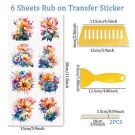 WANDIC 6 Sheets Scratch Stickers Waterproof Stickers Watercolour Theme Decals Furniture Craft Decals for DIY Scrapbooking