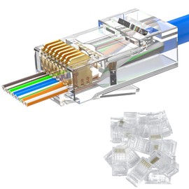 MOGOOD RJ45 Straight Connector, Pack of 10 Cat 6 Unshielded Ethernet Plug, Gold-Plated Vrimpter LAN Network Plug, Suitable for Fixed or Twisted UTP Ethernet Cables