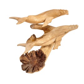 MAISONICA Whales Pair Ornament Sculpture - Hand Carved Wooden Art Gift on Root