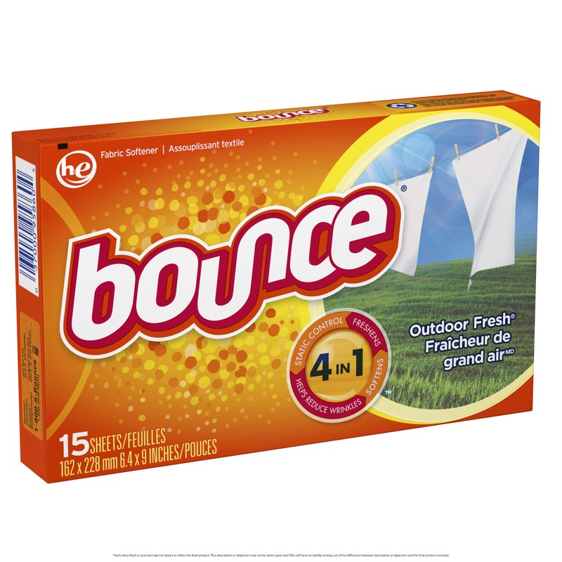 Bounce Outdoor Fresh Scented Fabric Softener Dryer Sheets, 15 Count