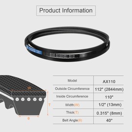 sourcing map AX110 EPDM V-Belt, Raw Edge Cogged Industrial Rubber V Belt 1/2" Width x 110" Inside Circumference