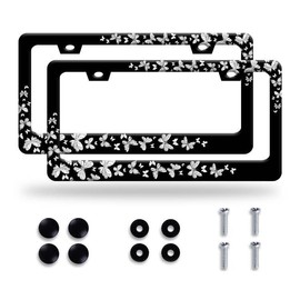 【2Pcs】 Butterfly License Plate Frame Beautiful Butterflies License Plate Stainless Steel Auto Parts with Screws Size 12.3" x 6.3" for Men Women
