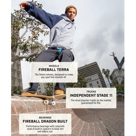 Fireball Independent Trucks Stage 11 Skateboard Trucks Bundle - Set of 2 Independent Stage 11 Trucks with Terra 54mm Skateboard Wheels & Built Bearings for Cruising (139mm, Stage 11 Polished)