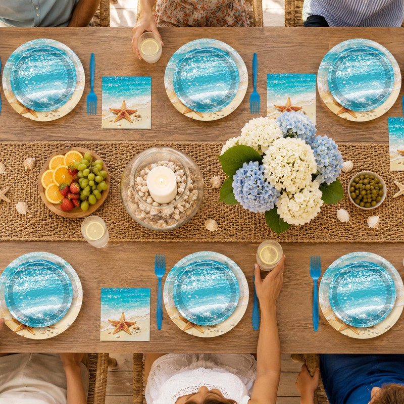 100 Pcs Beach Tableware Set Serves 25 – Disposable Ocean