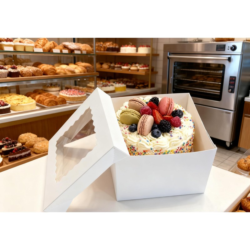 GoldenBakeryFamily 10 Pcs Cake Boxes,12x12x8 Inches White Bakery Boxe with