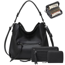 lapsting Hobo Bags for Women Handbags Purse Ladies Boho Shoulder Bag Crossbody Purses Faux Leather Black