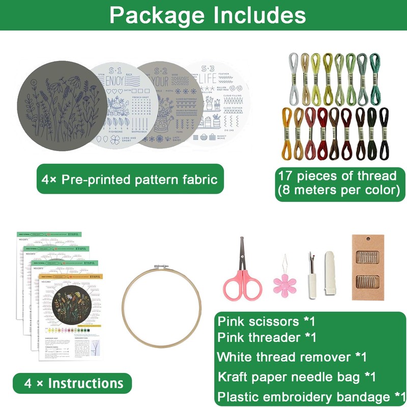 Embroidery Kit,4 Set Embroidery Kit for Beginners,Cross Stitch Kits,Beginner Embroidery