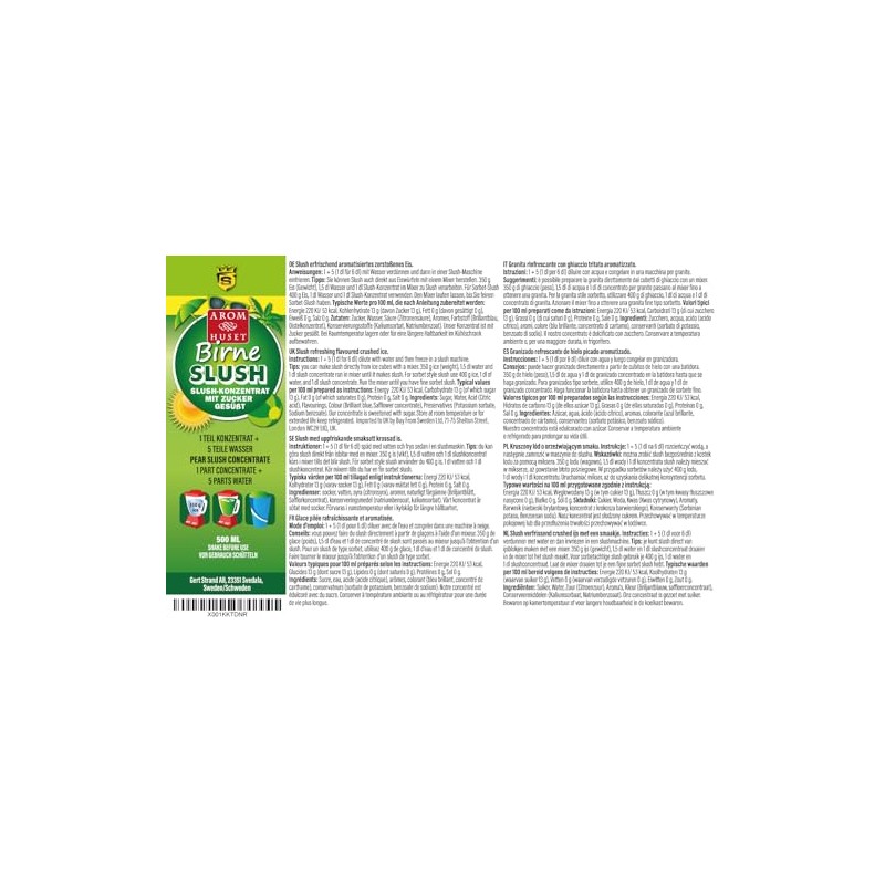 Pear Slush Concentrate 500 ml, Mix Ratio 1:5 | Slush