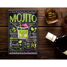 Schilderkreis 24 Metal Sign Cocktail Recipe "Mojito" Decorative Metal Sign for All Bar Counter or Pub Owners Gift for Birthday or Christmas 20 x 30 cm (Mojito)
