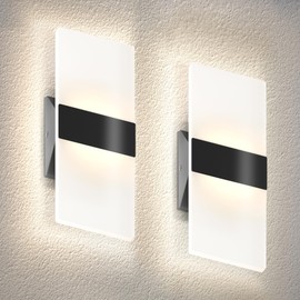 ASD LED Indoor Wall Mount Light Fixture - 12 Inch 12W Modern Interior Matte Black Dimmable Wall Sconce Light - UL 2700K-5000K Adjustable - Hallway, Bedroom LED Wall Lights, Pack of 2