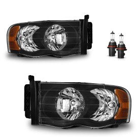 Unbranded Black Headlights For 2002-2005 Dodge Ram 1500 2500 3500 w/ Bulbs Left+Right