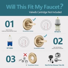 Replacement for Delta 13/14 Series Shower Trim Kit Fit for Champagne Bronze Bathroom Decor, Shower Cover Plate with Handle (Valve& Catridge Not Inclued)