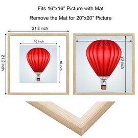 DABLUE 20x20 Frame 3 Pack Square 20 by 20 Picture Frames Display Pictures 16x16 with Mat or 20x20 Without Mat, Oak Wood Beige Photo Frames for Wall