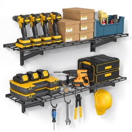 Jusgym 2 Pack Garage Wall Shelving with 4 Hooks, 1x4ft, 700LBS Heavy Load