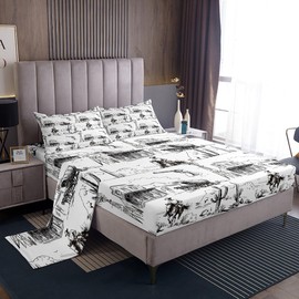 Juego de ropa de cama Western tamaño individual, sábana de vaquero del desierto clásico, 3 piezas para decoración de habitación de niños y niñas, sábana encimera de estilo rústico de estilo rústico,