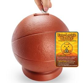 Ever-Lockie Coin Bank - Durable, Shatterproof Money-Saving Bank for Kids - No Plug or Hole – Break Open with Adult Help - Includes Fun Sticker & Learning Card (Basketball)