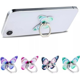 WLLHYF 4 PCS Butterfly Cell Phone Ring Holder Zinc Alloy Cute colors