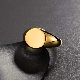 Joliernelle Round Signet Ring for Men and Women Stainless Steel Gold Band Ring Size 49-67, Non-precious metal, Cubic Zirconia