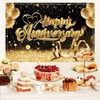 QYCX Anniversary Party Decorations - Black and Gold Backdrop Banner