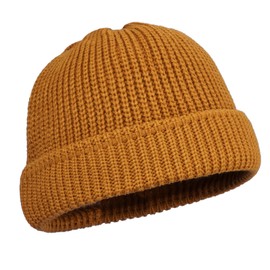 Clakllie Trawler Cuffed Skullcap Roll-up Edge Watch Beanie Winter Stocking Hat Knitted Brimless Cap for Women,L-Camel