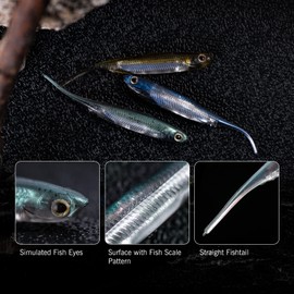 Goture Soft Plastic Baits with Worm Hooks Kit 11pcs, Straight Tail Swimbaits, Fishing Drop Shot Shad Lures, Soft Jerk Shad Baits Jerkbait Minnow Baits for Bass Trout Green 3.14in