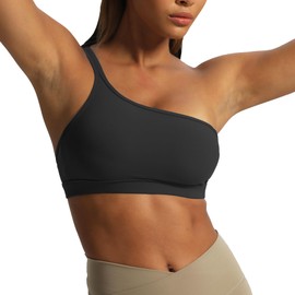 Aoxjox Women's Workout Sports Bras One Shoulder Astoria Asymmetrical Bra Fitness Training Gym Yoga Crop Tank Top (Black, Medium)