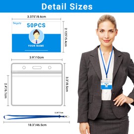 Segarty Lanyards with ID Holder, 50 Pack Horizontal Clear Credit Card Name Tag Holders, 5 Dark Colored Srtap Lanyard with ID Badges Bulk, Plastic Nametags Case Protector for Student, Teacher, Nurse