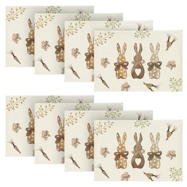 Artoid Mode Carrots Rabbits Bunny Happy Easter Set of 8 Placemats, Seasonal Spring Kitchen Table Decoration Indoor Holiday Party Decor 30x45cm