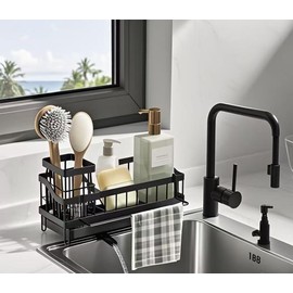 BANISIGA Waschbecken Organizer,Hängend oder Landung Kitchen Organizer,Schwammhalter,Spülmittel Halterung,Küchenorganisation Spüle,Spülutensilien Aufbewahrung,Spülbecken Organizer,Schwarz