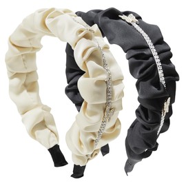 scicent Hair Bands 2 Pieces Rhinestone Headbands Glitter Crystal Head Band Plain Satin Hair Band Fashion Headwear for Women Girls Daily Wearing Make Up Party Wedding Hair Accessories - 29706