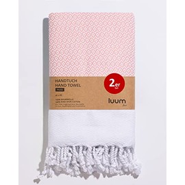Luum® Set of 2 Hammam Hand Towels Set, Sports Towel Set, Turkish Towel Set, Hair Towel Set, 100% Ring-Spun Cotton, Quick-Drying, Lint-Free, Peach, 45 x 95 cm, Gift Set