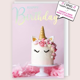 Make It Personal Alex It's Your Birthday! Pink Unicorn Musical Birthday Card Singing Happy Birthday To You Alex Card Sings