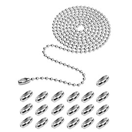 160-inch Ceiling Fan Pull Chain, Rustproof 3mm Pull Chain Extension for Ceiling Fans and Light Fixture, Beaded Ball Chain with 20 Matching Connectors (Silver)