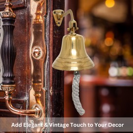 Fenzo Last Order Bell, Traditional Wall Mounted Hanging Door Ship Brass Bell with Durable Rope, Loud Sound, for Sleigh, Playhouse, Boat, Home Bar Pub (5 Inch)