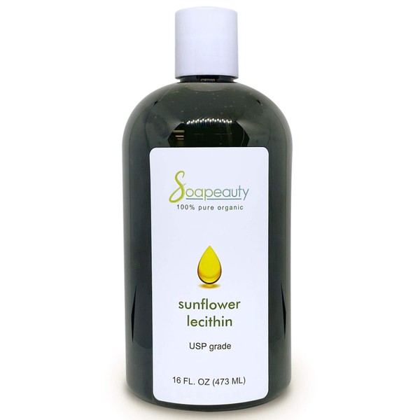 SUNFLOWER LECITHIN Liquid Oil | Cold Pressed Unrefined | USP Grade Unbleached 100% Pure Natural Sunflower Lecithin Oil | Skin Moisturizer, Soap Making, Lotion | Sizes 4OZ to 1 GALLON | (16 OZ)