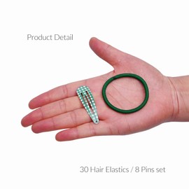 Basic Sense 38pcs Gingham Check Hair Accessories Set – Keep Her School Look Neat & Stylish (Snap Clips & Elastics), Dark Green