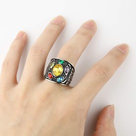 Valily Thanos Rings for Men Stainless Steel Infinite Power Ring Gauntlet Crystal Ring Infinity War Men Keyring Size 6